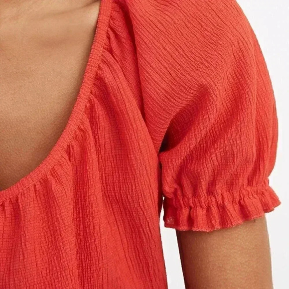 MADEWELL Texture & Thread Peasant Top Puff Sleeve Scoop Neck Shirt Red size XXS - Picture 3 of 11